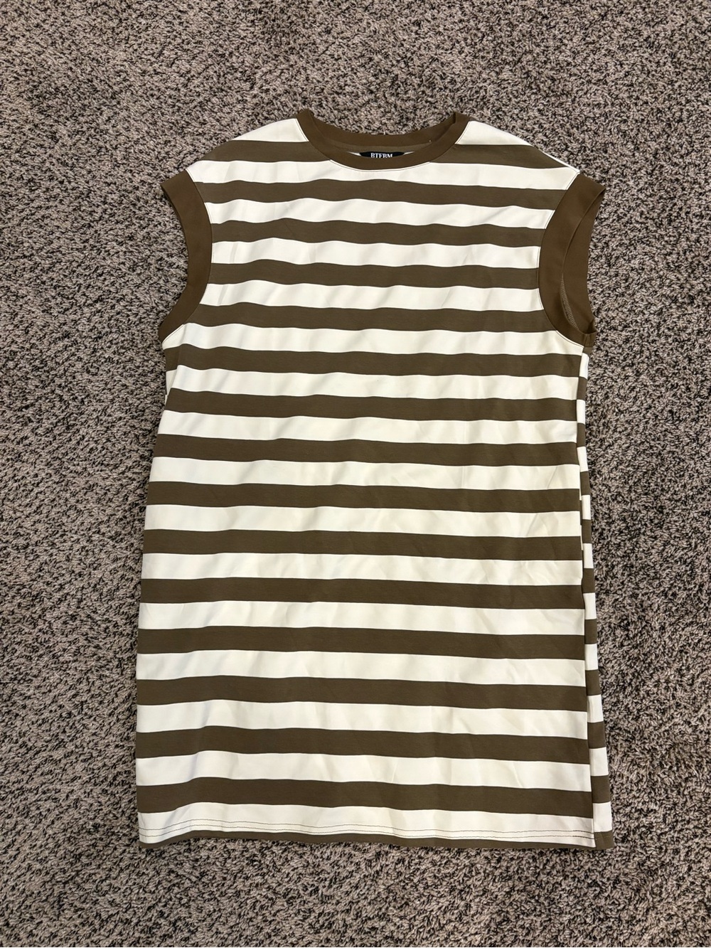 Striped Olive Green & Cream Dress - Classic Sleeveless